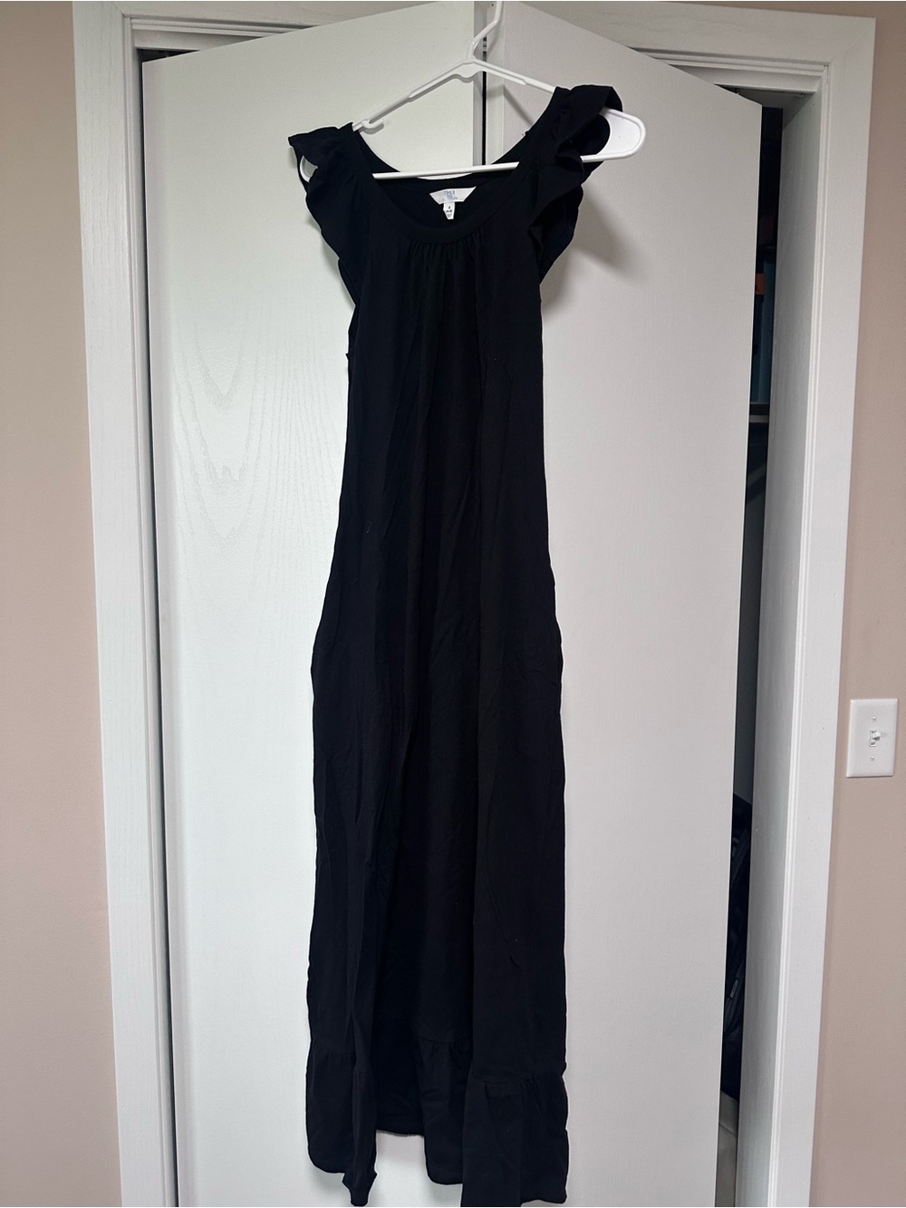 Time and Tru Black Ruffle-Shoulder Maxi Dress